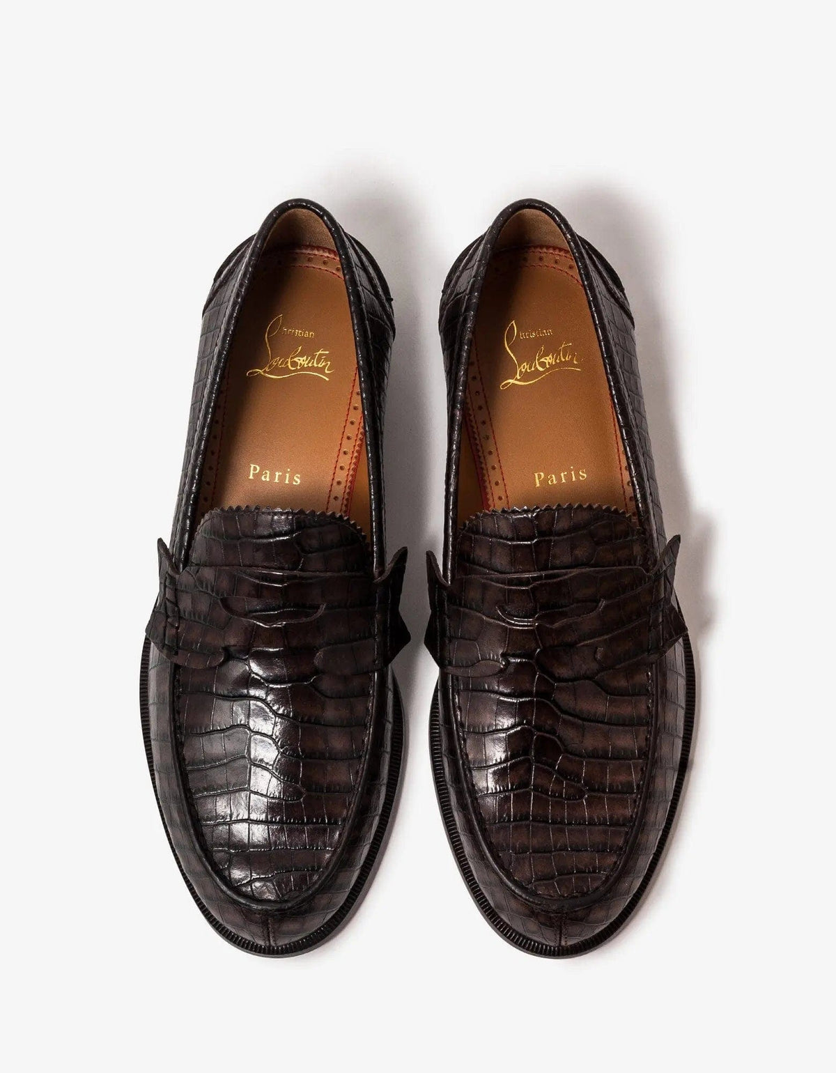 Christian Louboutin No Penny Mini-Croc Brown Loafers