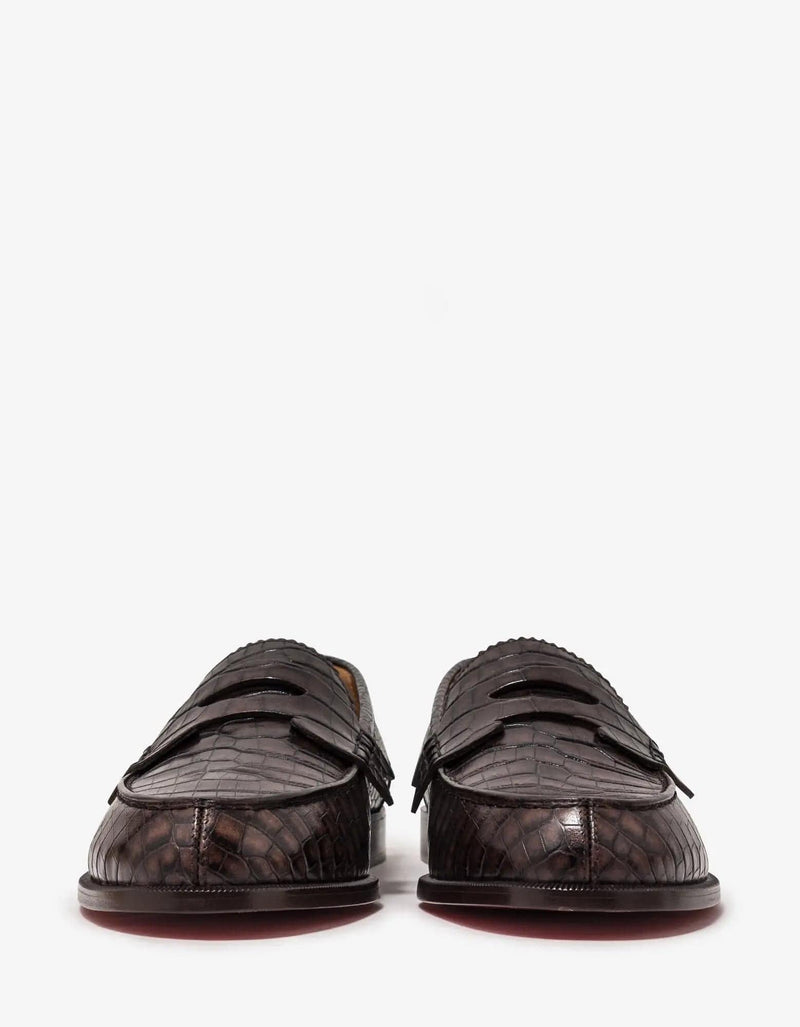 Christian Louboutin No Penny Mini-Croc Brown Loafers