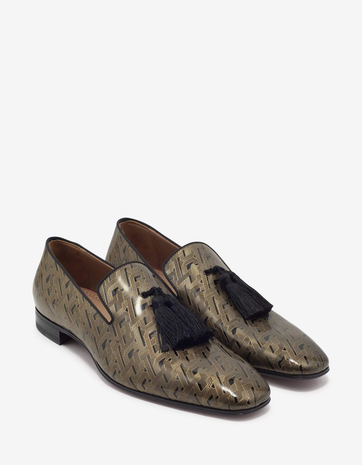 Christian Louboutin Officialito Black & Gold Patent Leather Loafers