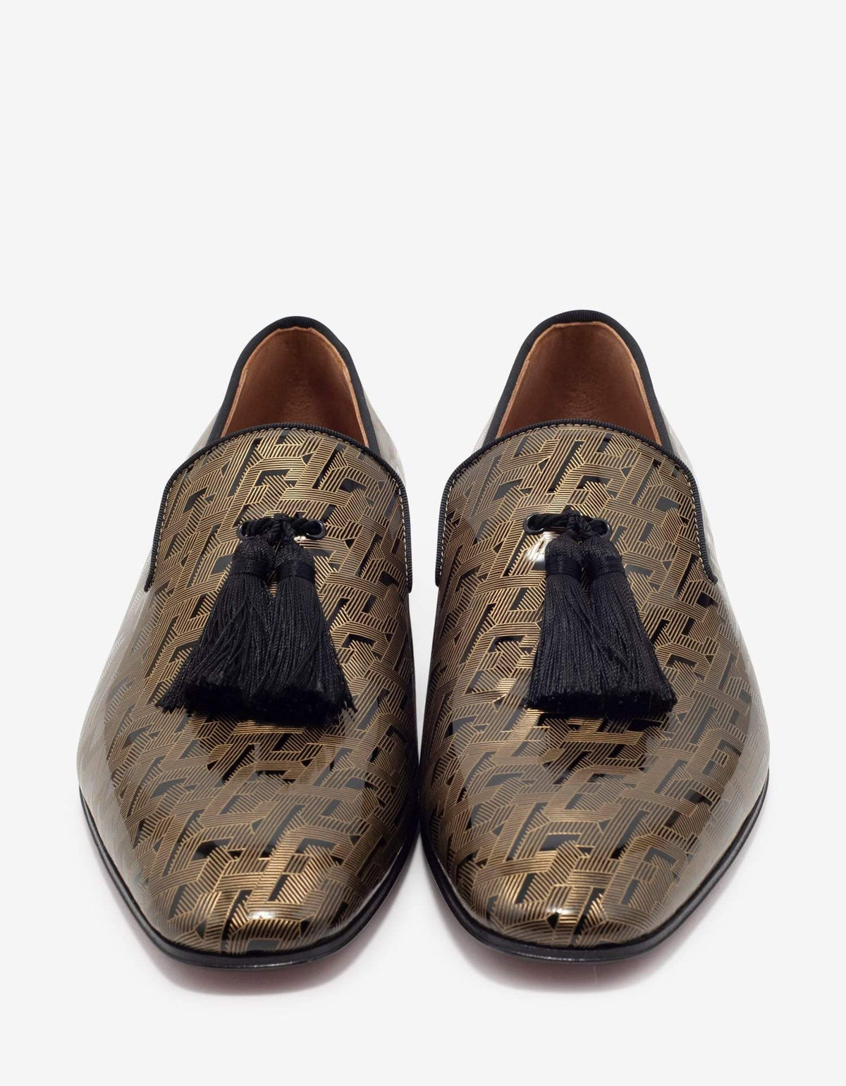 Christian Louboutin Officialito Black & Gold Patent Leather Loafers