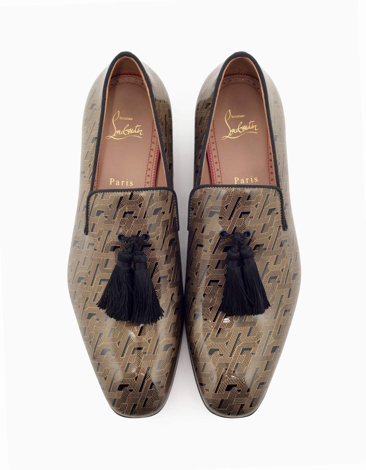 Christian Louboutin Officialito Black & Gold Patent Leather Loafers