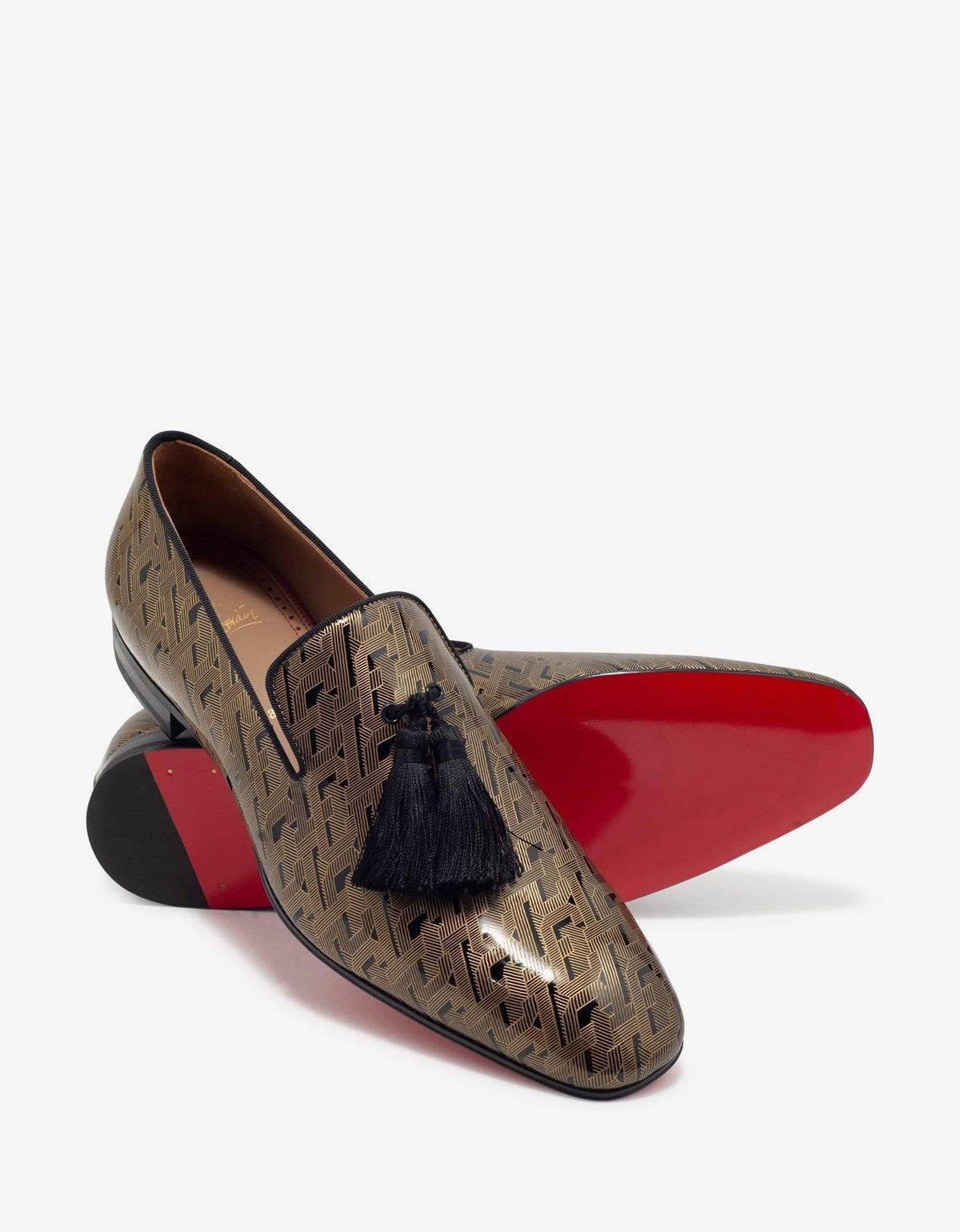 Christian Louboutin Officialito Black & Gold Patent Leather Loafers