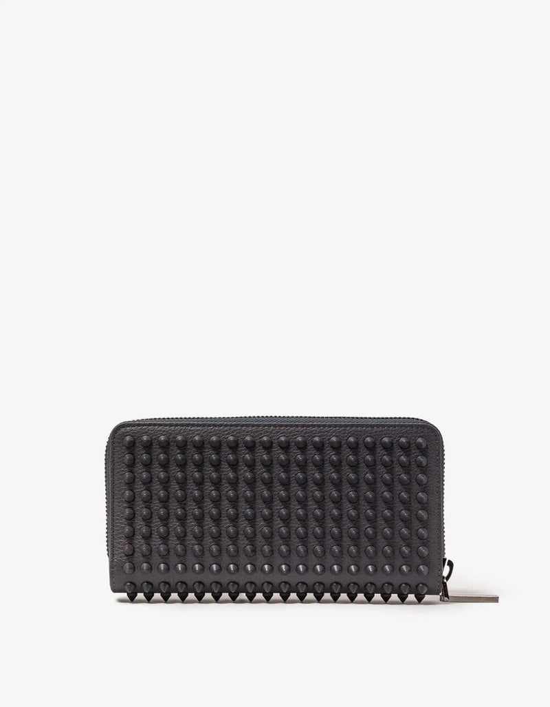 Christian Louboutin Panettone Smoky Grey Grain Leather Spikes Wallet