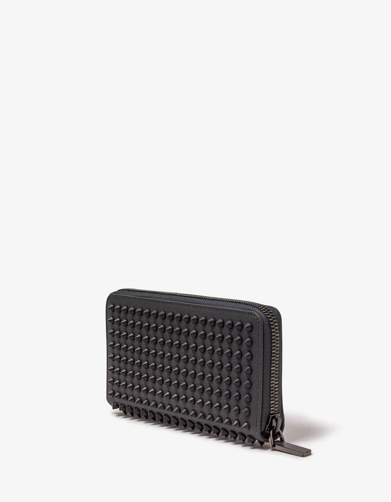 Christian Louboutin Panettone Smoky Grey Grain Leather Spikes Wallet