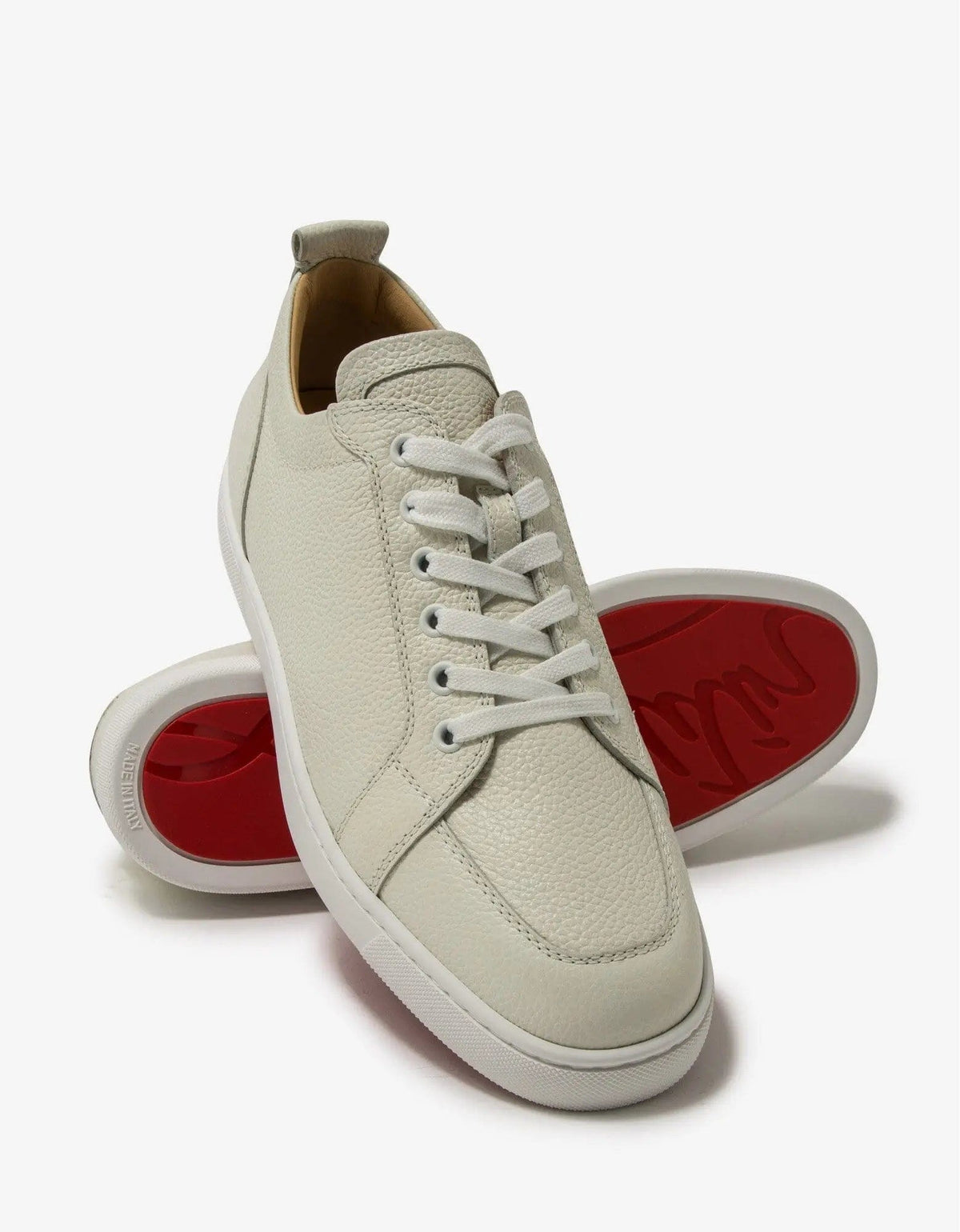 Christian Louboutin Rantulow Latte Grain Leather Trainers