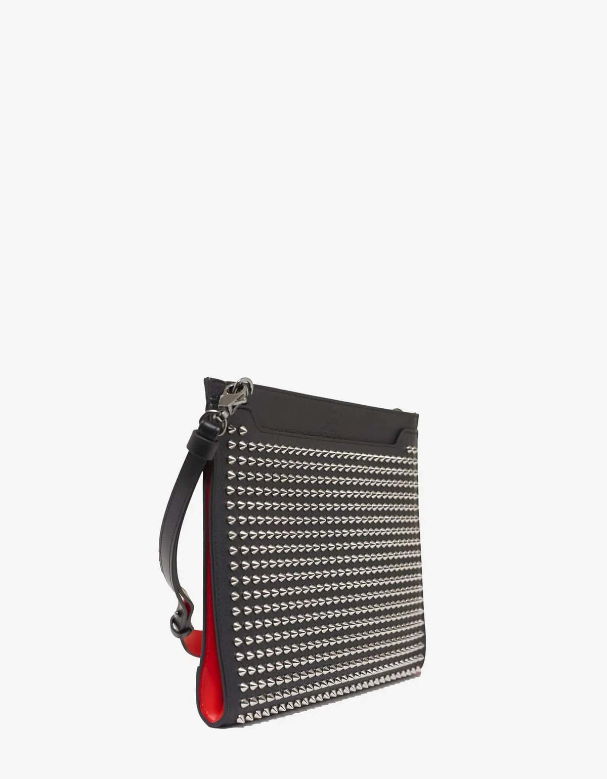 Christian Louboutin Skypouch Black Leather Bag with Silver Spikes -