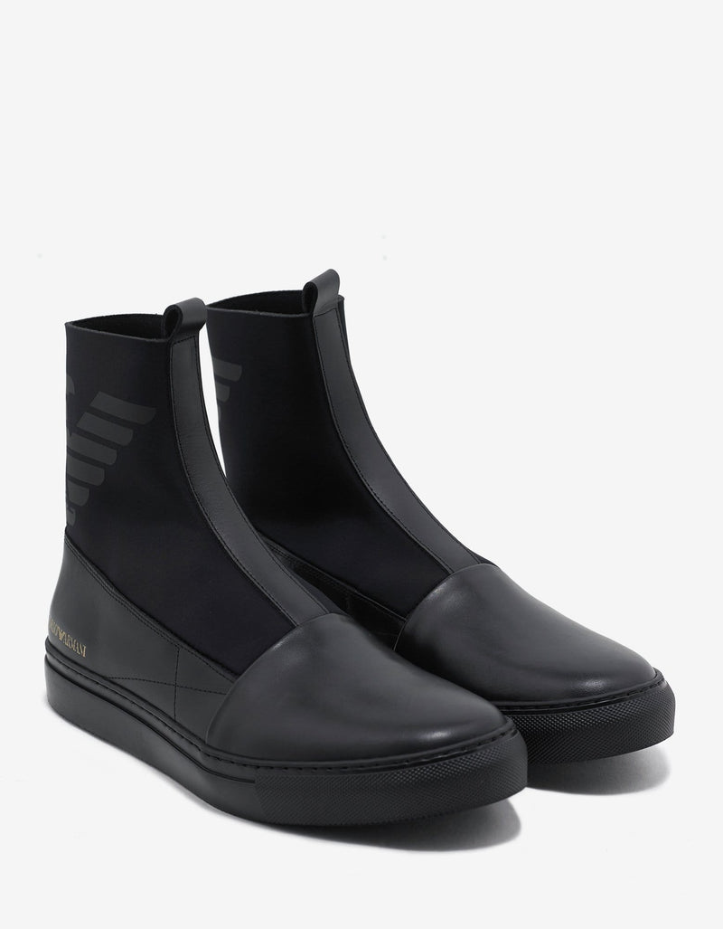 Emporio Armani Black Leather & Neoprene Boots