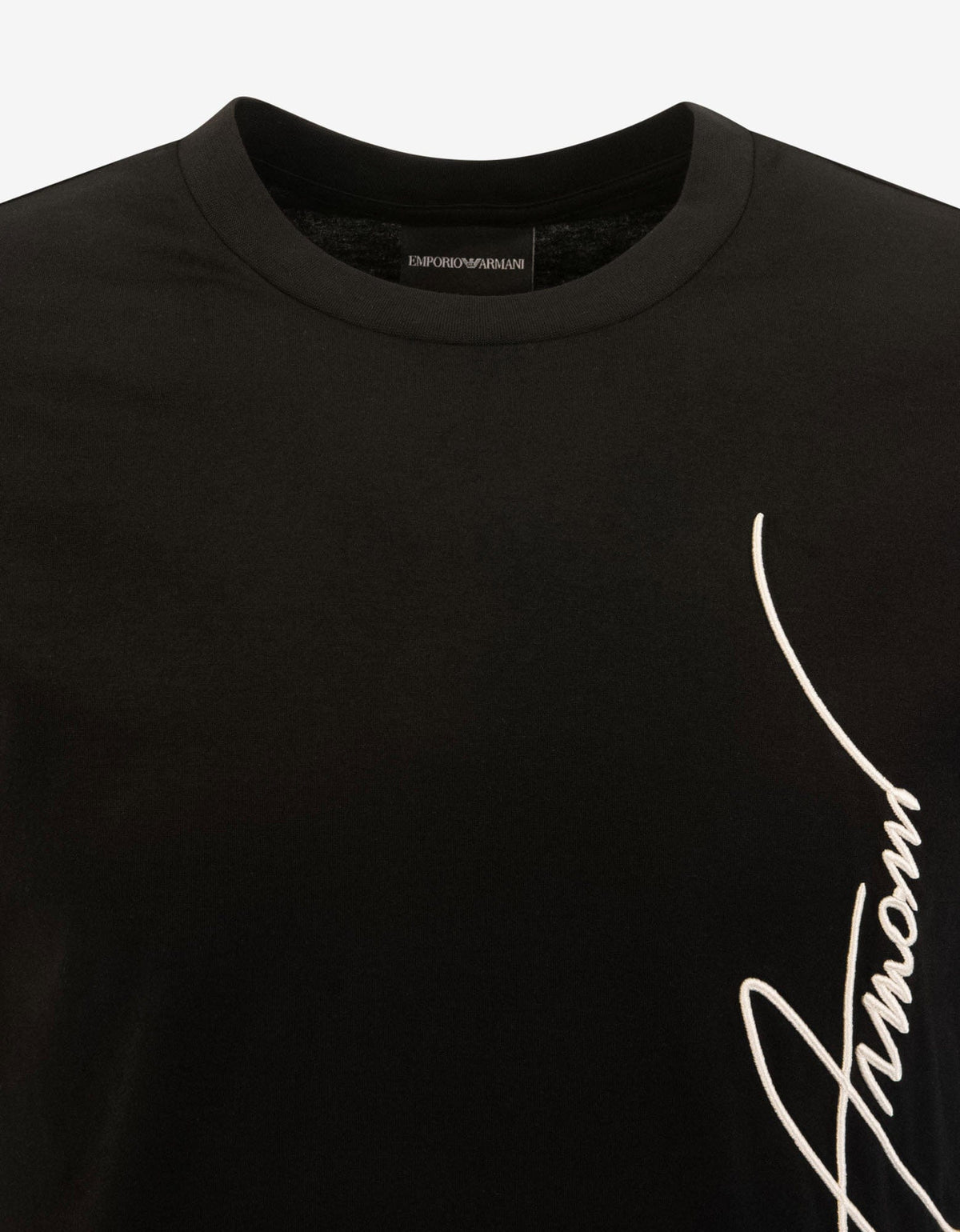 Emporio Armani Black Signature Logo Embroidery T-Shirt