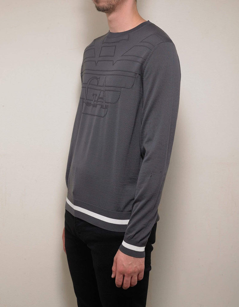 Emporio Armani Grey Logo Embossed Wool Sweater