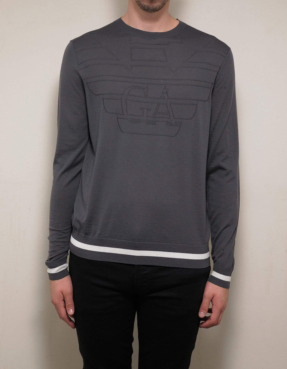 Emporio Armani Grey Logo Embossed Wool Sweater