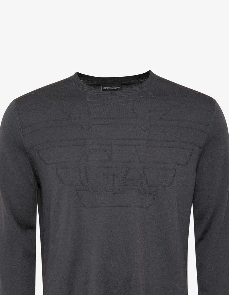 Emporio Armani Grey Logo Embossed Wool Sweater