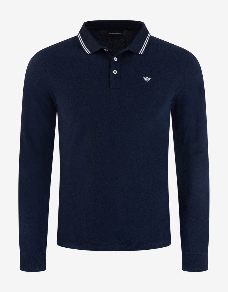 Emporio Armani Navy Blue Eagle Logo Long Sleeve Polo T-Shirt