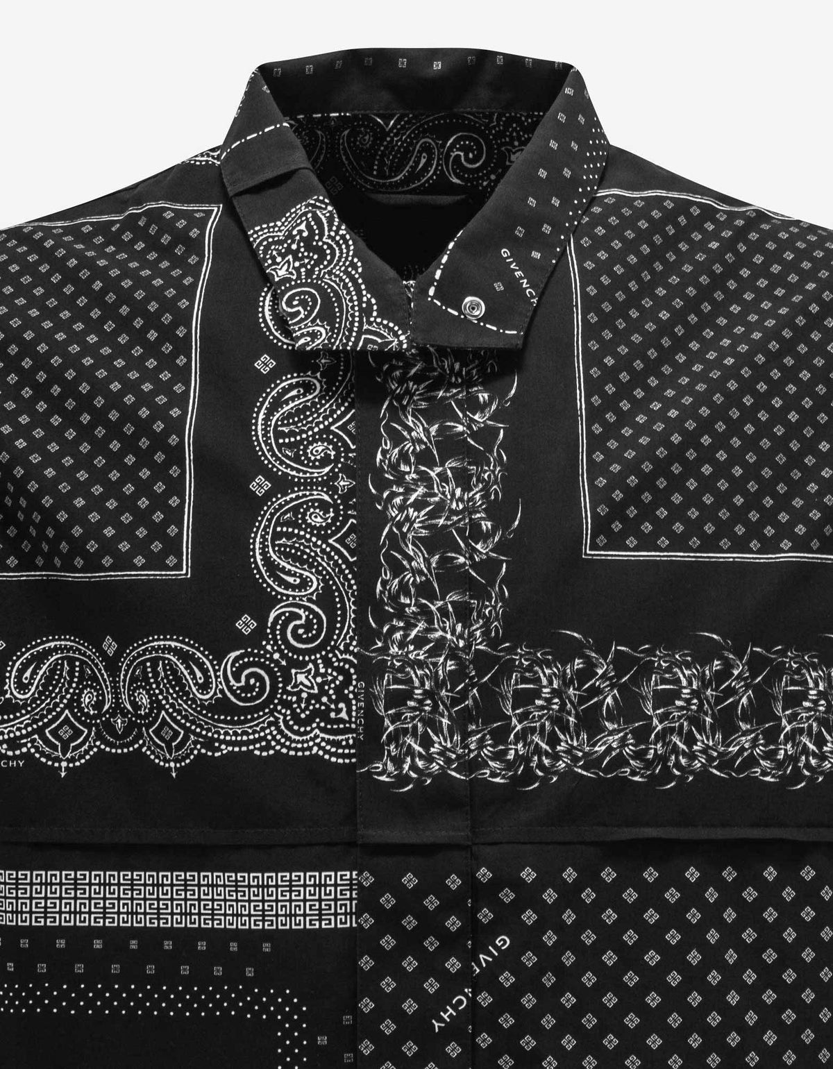 Black Bandana Print Patchwork Zip Shirt