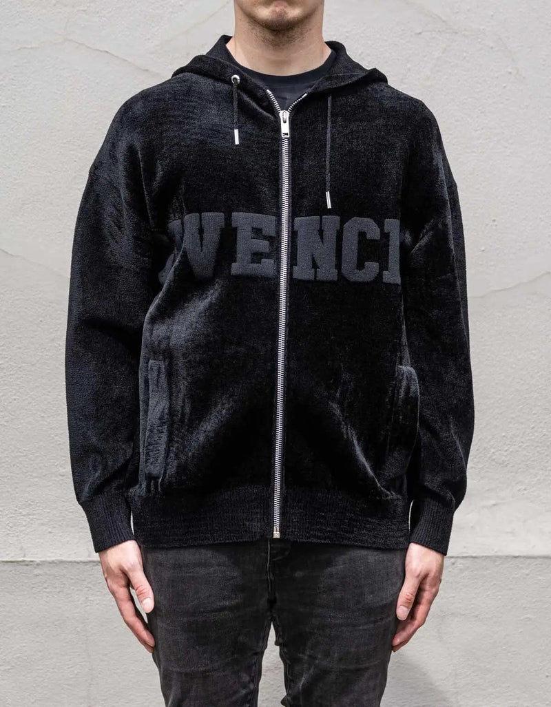 Givenchy Black Velvet Zip Logo Hoodie