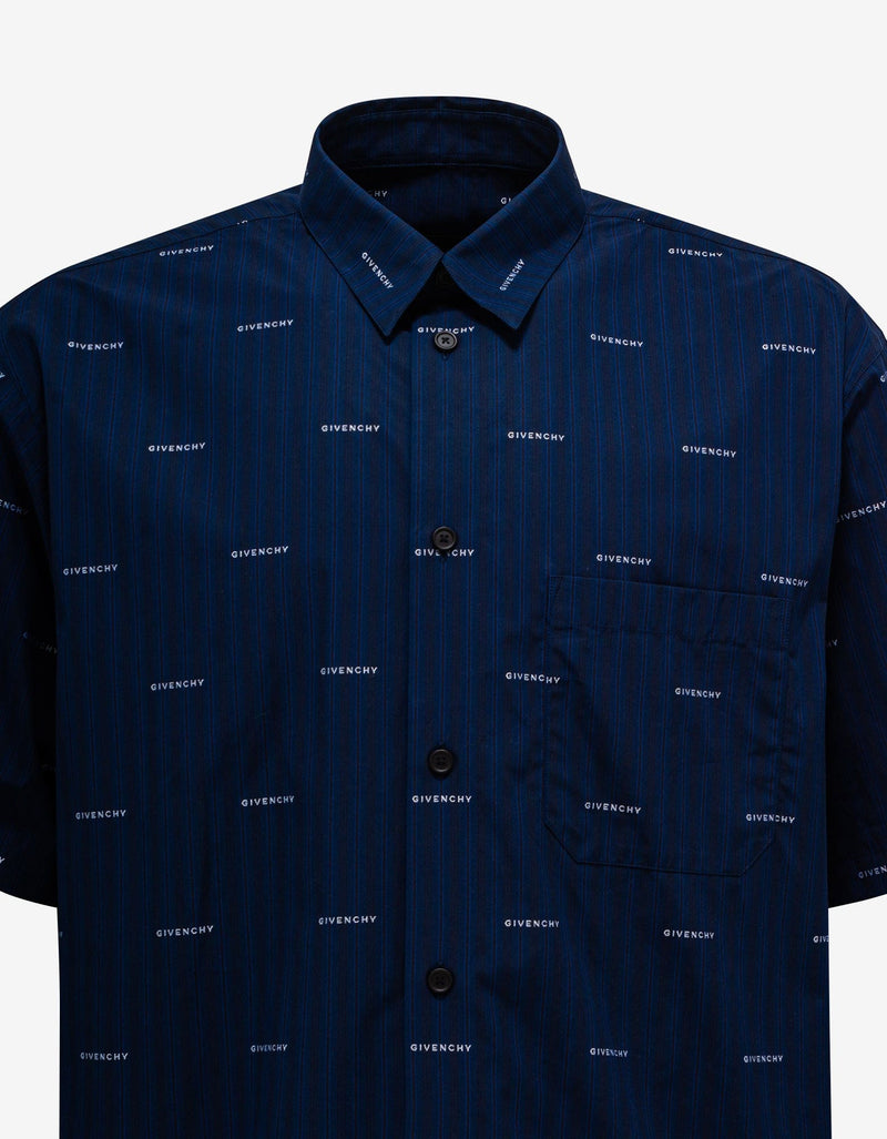 Givenchy Blue All-Over Logo Stripe Shirt