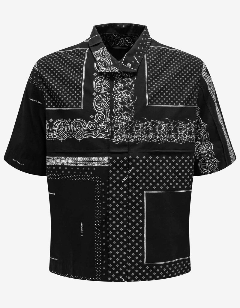 Givenchy Givenchy Black Bandana Print Patchwork Zip Shirt