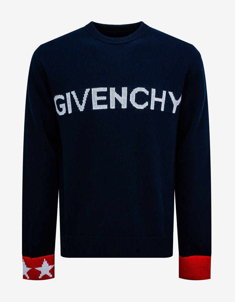 Givenchy Givenchy Blue Logo Intarsia Sweater