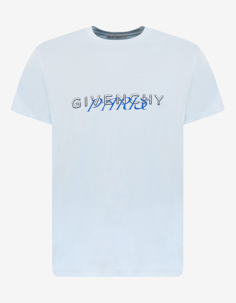 Givenchy Light Blue Calligraphic Logo Print T-Shirt