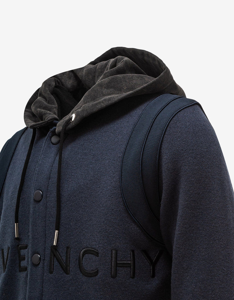 Givenchy Navy Blue Logo Hooded Bomber Jacket