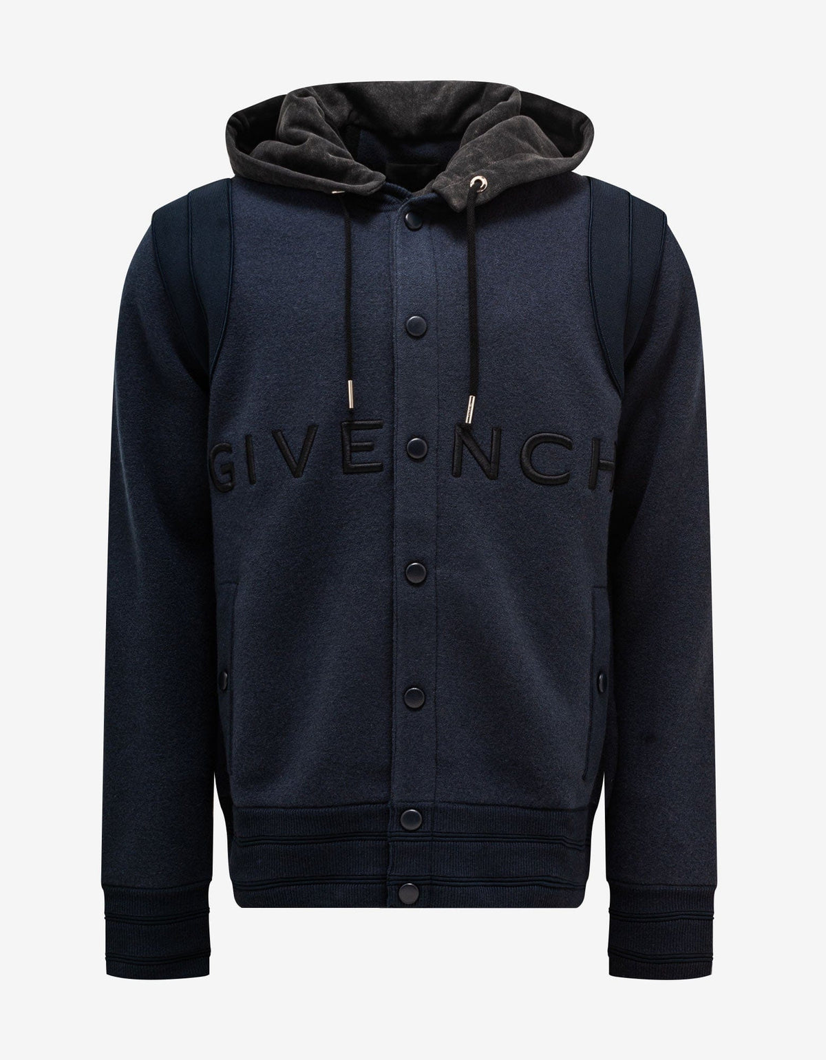 Givenchy Navy Blue Logo Hooded Bomber Jacket