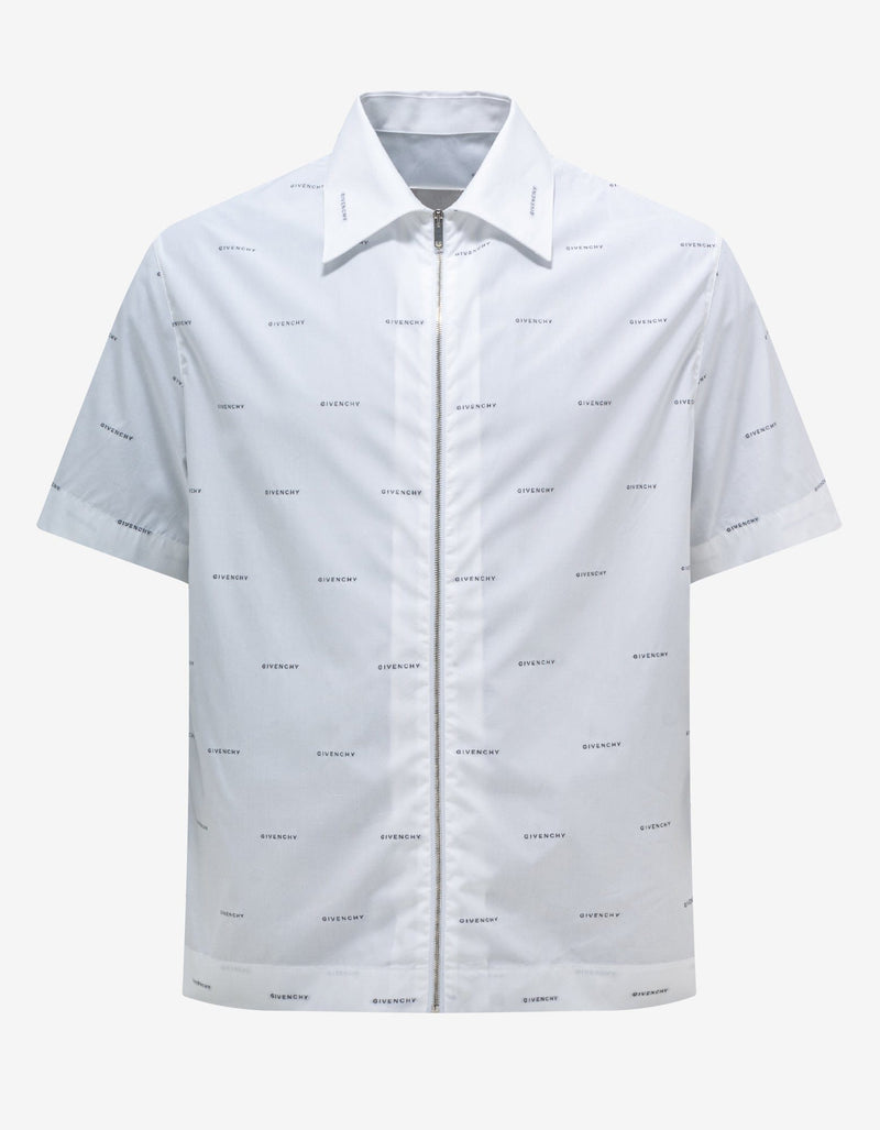 Givenchy White All-Over Logo Zipped Shirt