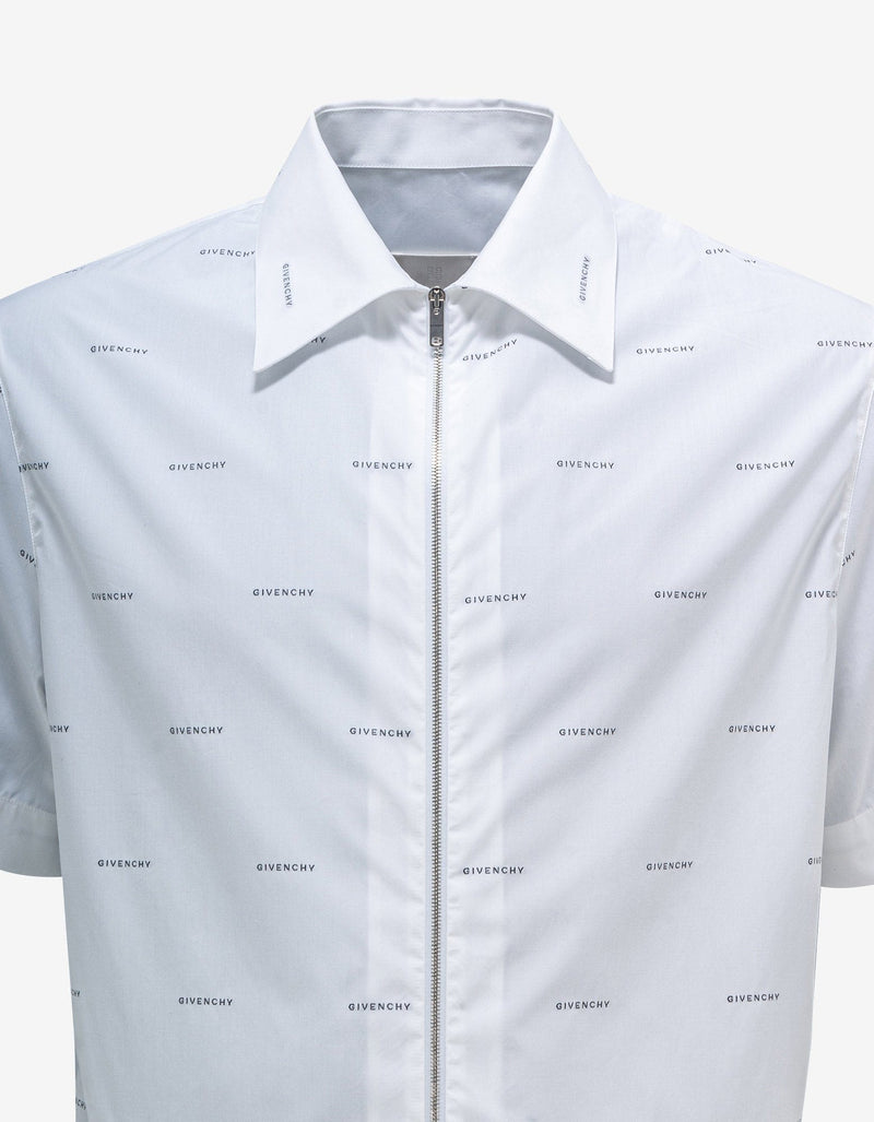 Givenchy White All-Over Logo Zipped Shirt