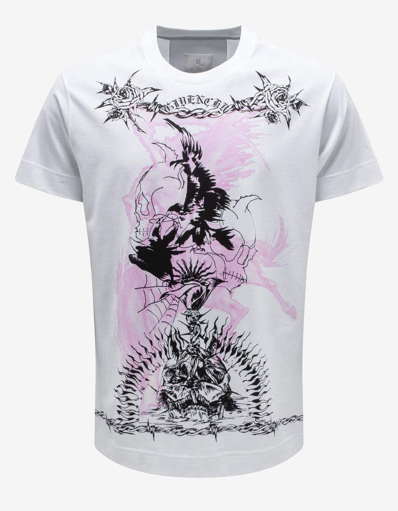 Givenchy White Gothic Print Oversized T-Shirt