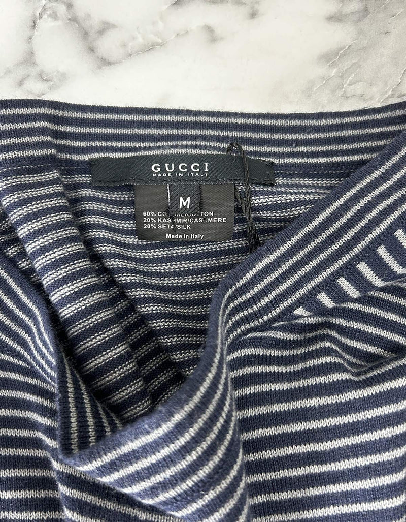 Gucci Blue Silk / Cashmere Wool Mix Knitted Stripe Jumper