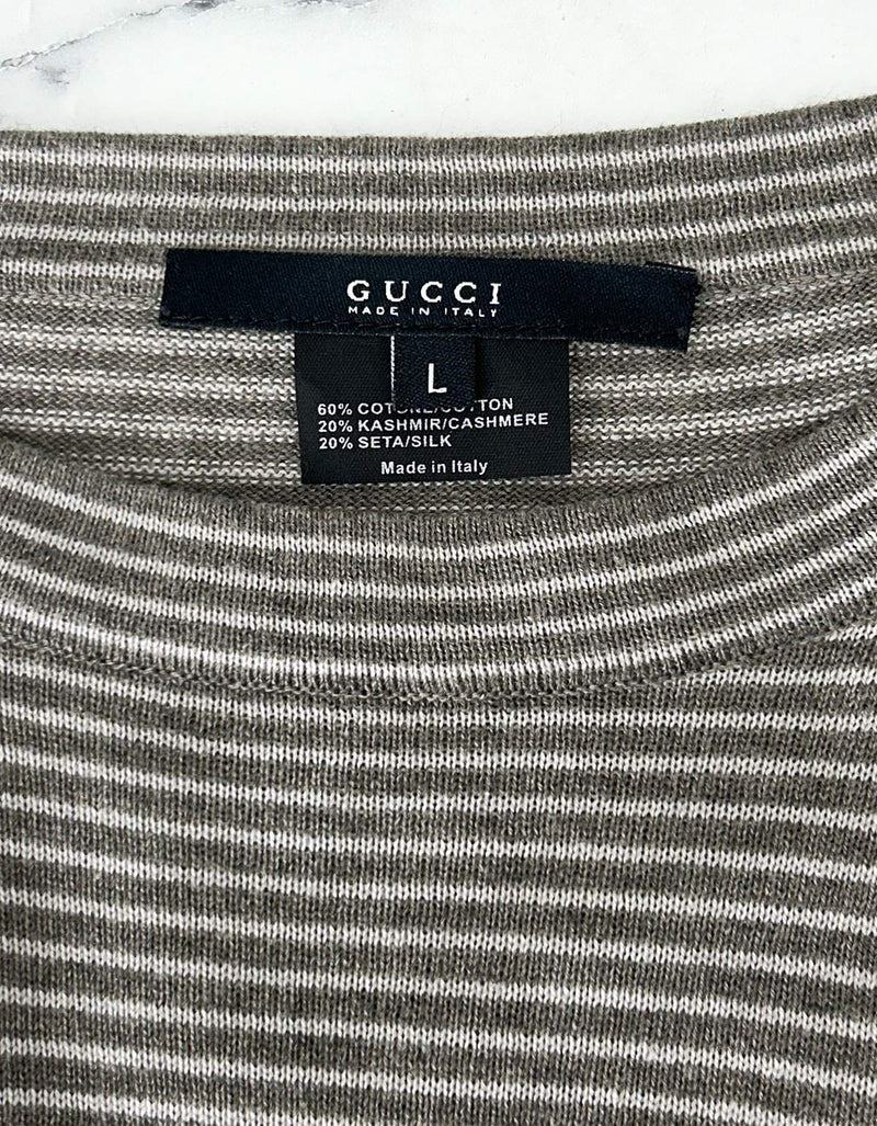 Gucci Greige Silk / Cashmere Wool Mix Knitted Stripe Jumper