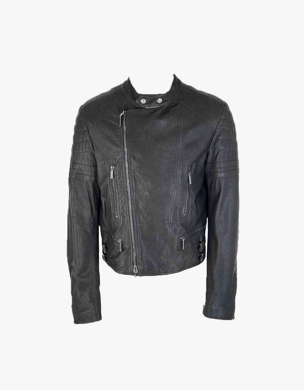 John Galliano Black Leather Biker Jacket With Cameo Embroidery