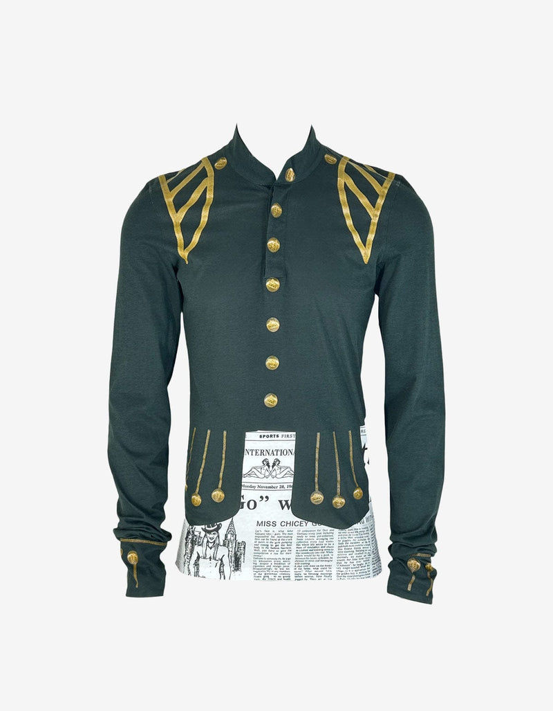 John Galliano Henley Style T-Shirt With Military Tunic Inspired Detail