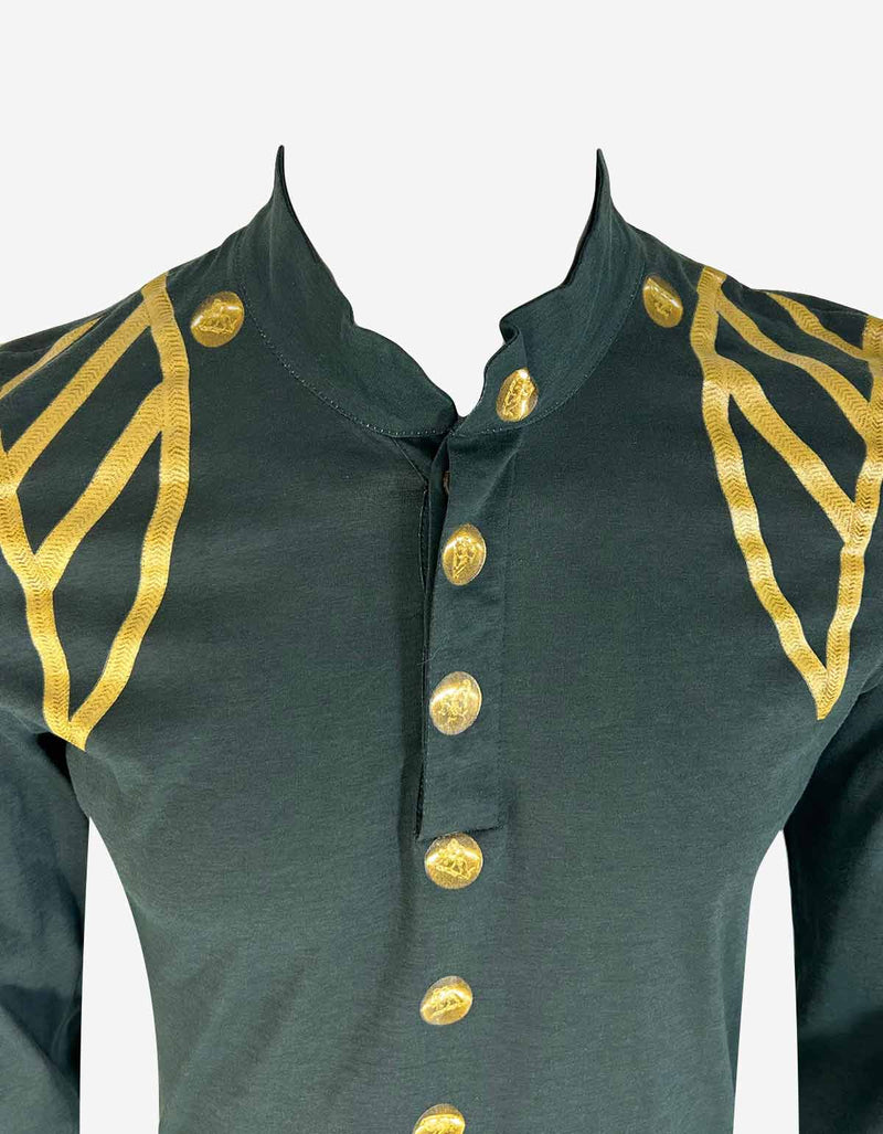 John Galliano Henley Style T-Shirt With Military Tunic Inspired Detail