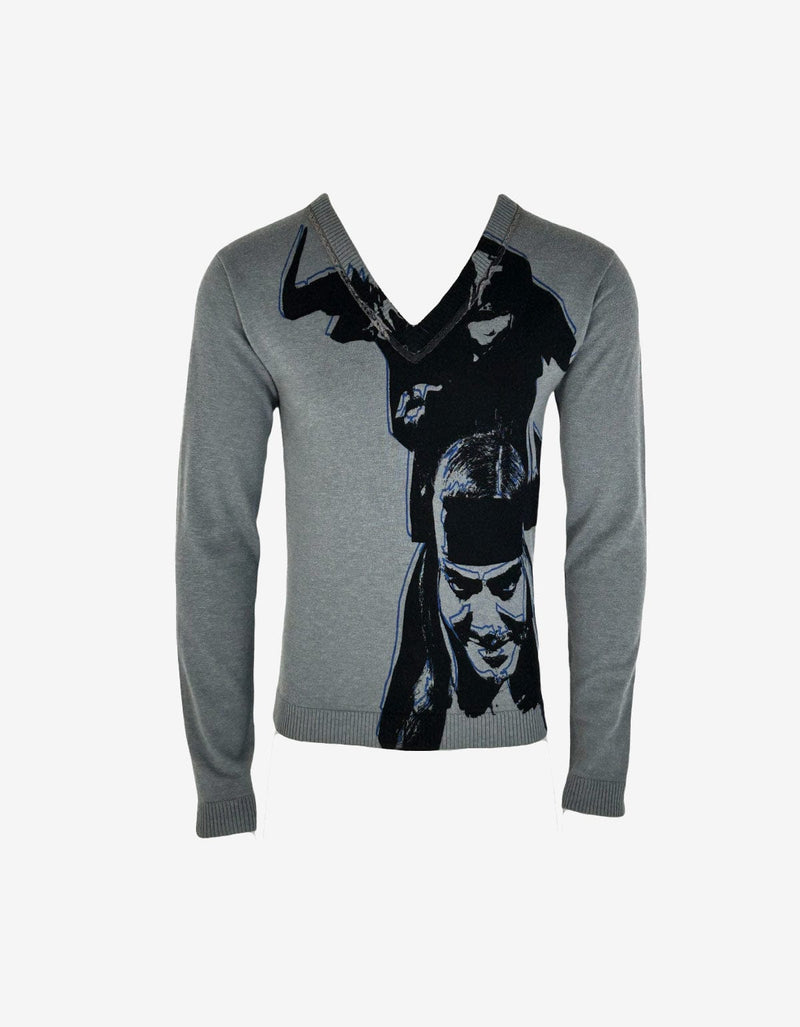 John Galliano V-Neck Cashmere / Wool Graphic Knitwear