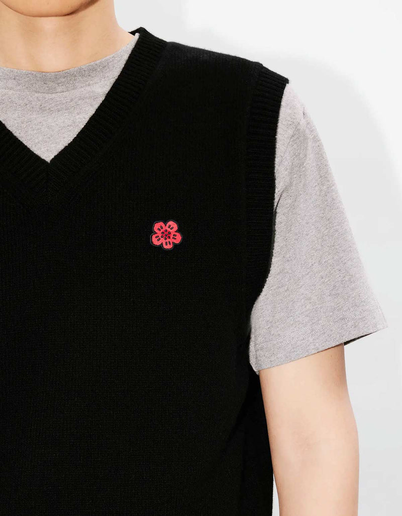 Kenzo Black Boke Flower Embroidered Sleeveless Wool Jumper