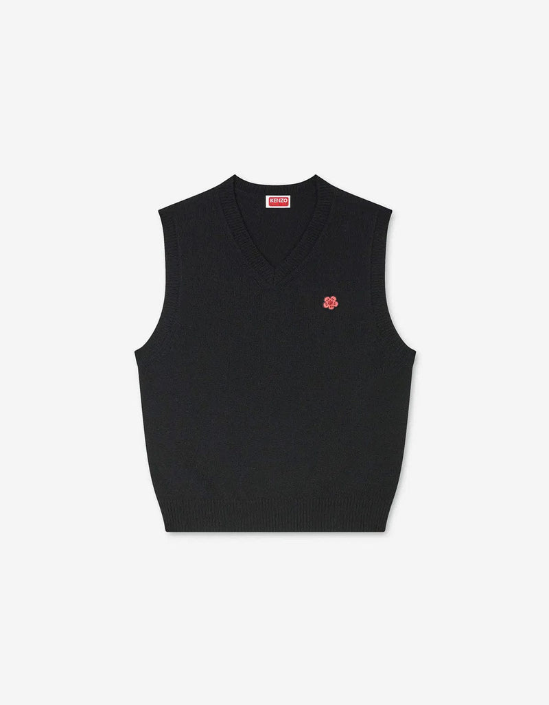 Kenzo Black Boke Flower Embroidered Sleeveless Wool Jumper