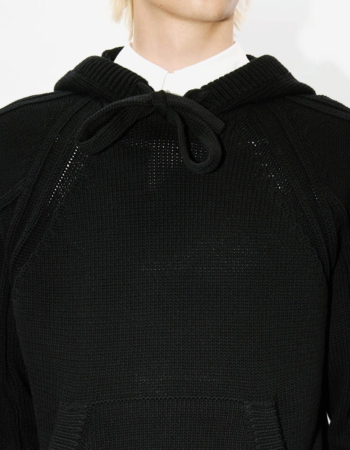 Kenzo Black Hand-Embroidered Cable Knitted Hoodie