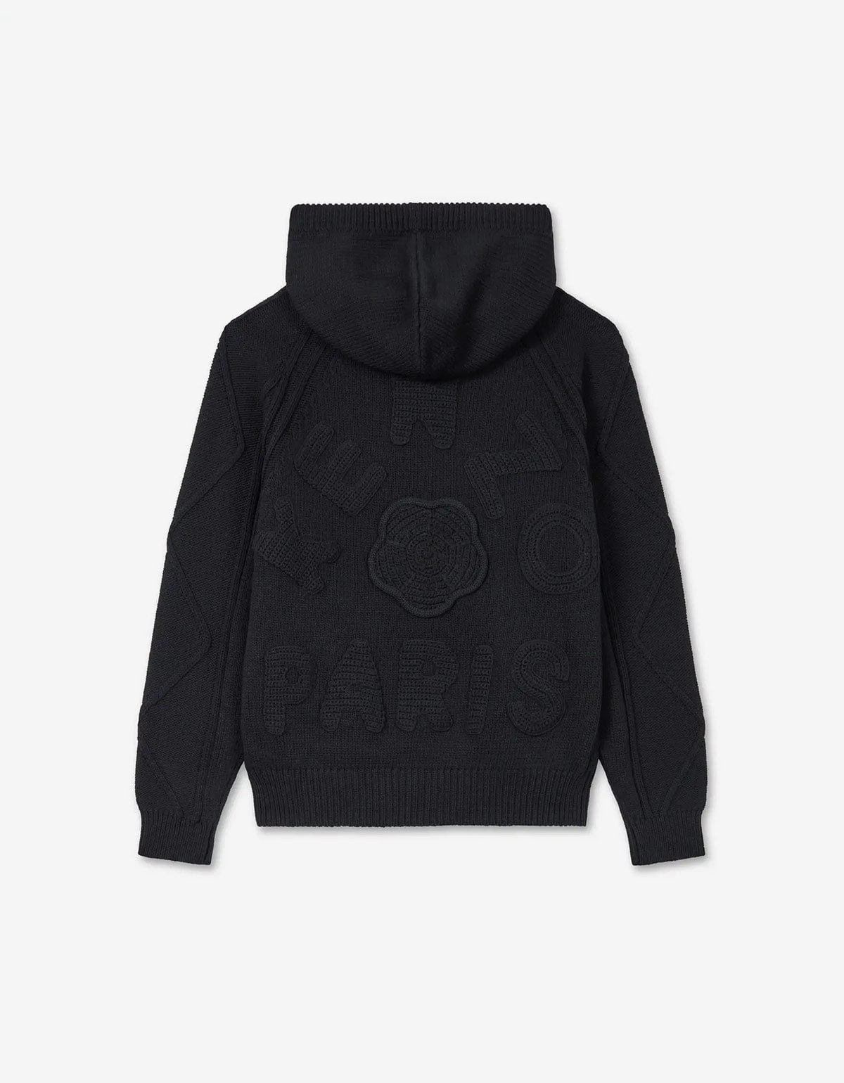 Kenzo Black Hand-Embroidered Cable Knitted Hoodie