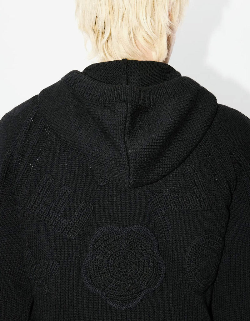 Kenzo Black Hand-Embroidered Cable Knitted Hoodie