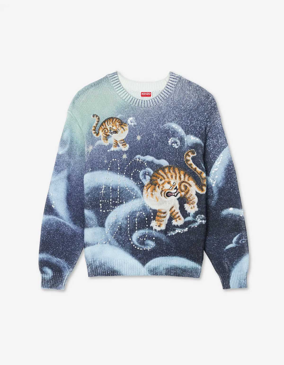 Kenzo Cloud Tiger Blue Embroidered Sweater