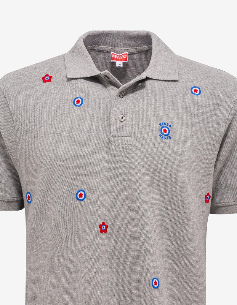 Kenzo Grey 'Kenzo Target' Embroidered Polo T-Shirt