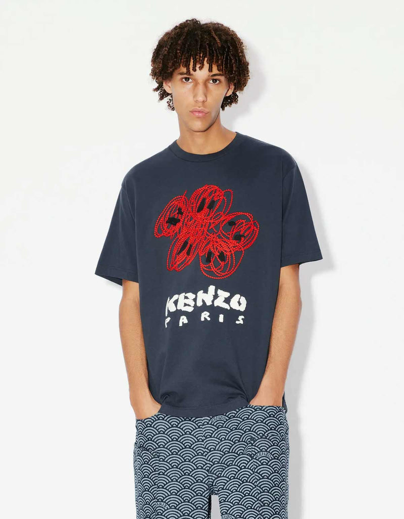 Kenzo Kenzo Blue 'Kenzo Drawn Varsity' T-Shirt