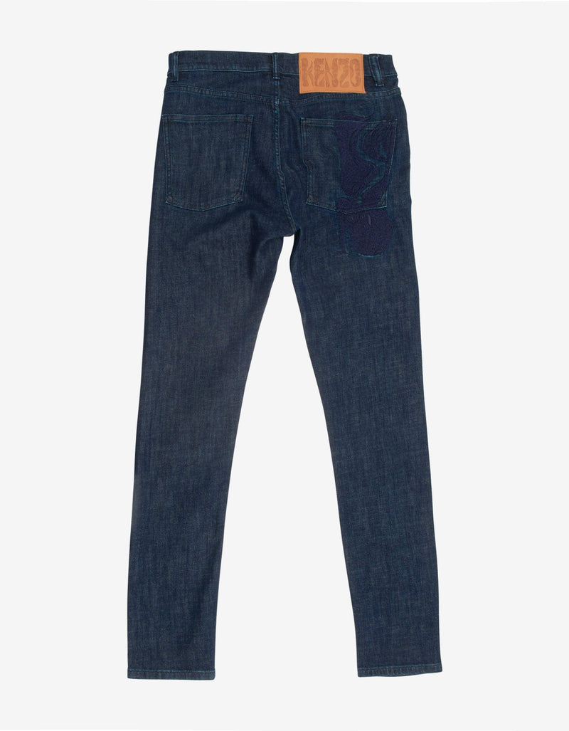 Kenzo Navy Blue Mermaids Embroidery Skinny Jeans