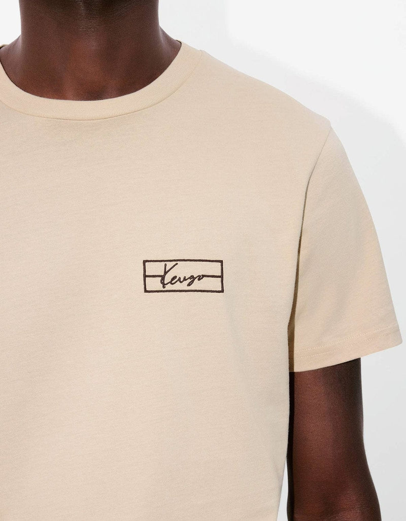 Kenzo Weave Beige Logo Embroidered T-Shirt