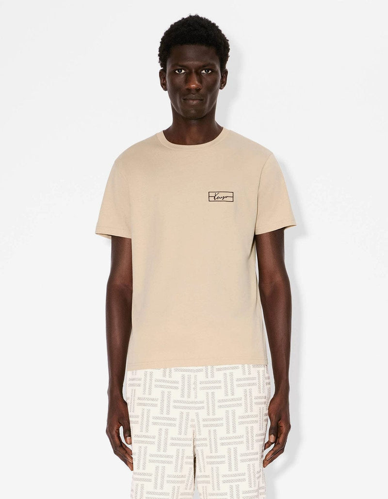 Kenzo Weave Beige Logo Embroidered T-Shirt