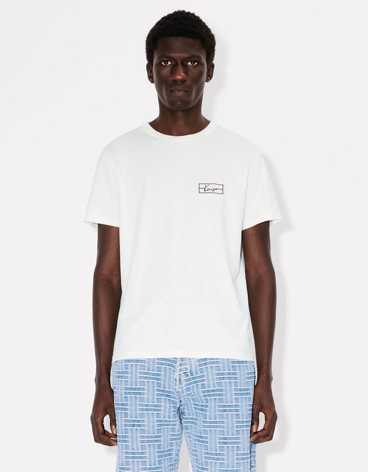 Kenzo Weave White Logo Embroidered T-Shirt