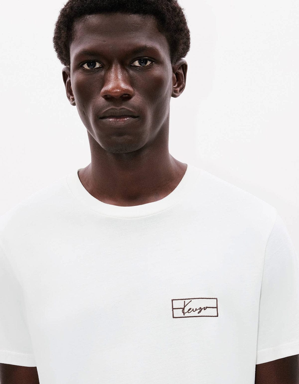 Kenzo Weave White Logo Embroidered T-Shirt