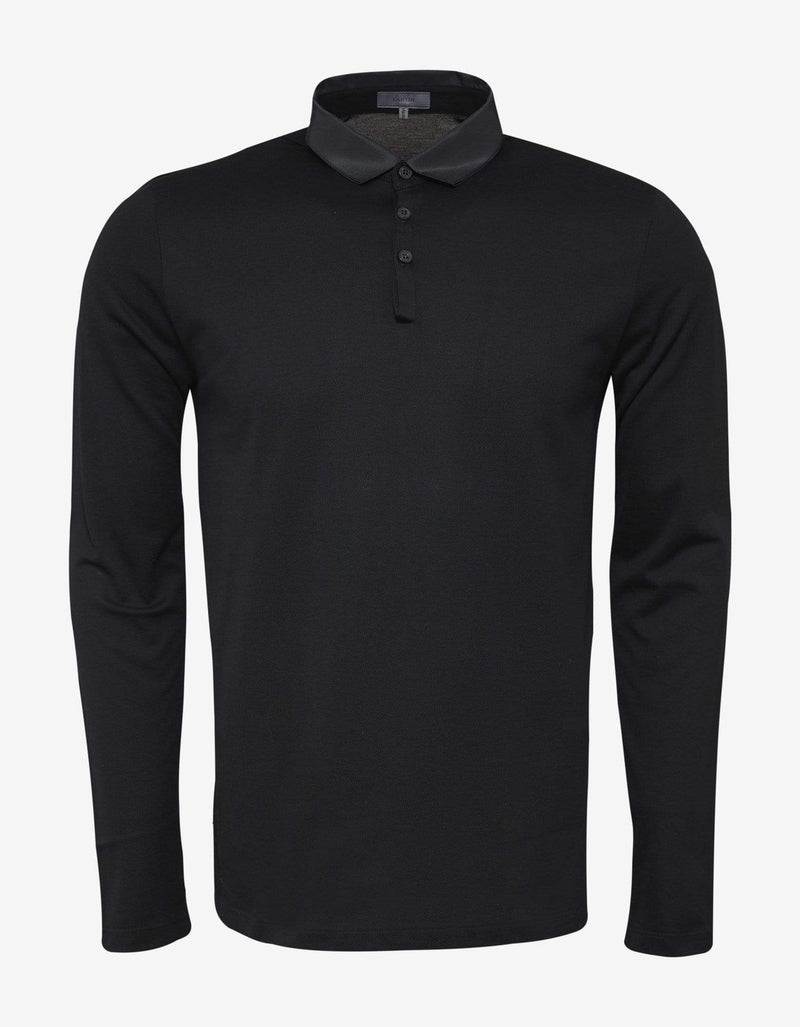 Lanvin Black Grosgrain Collar Long Sleeve Polo T-Shirt