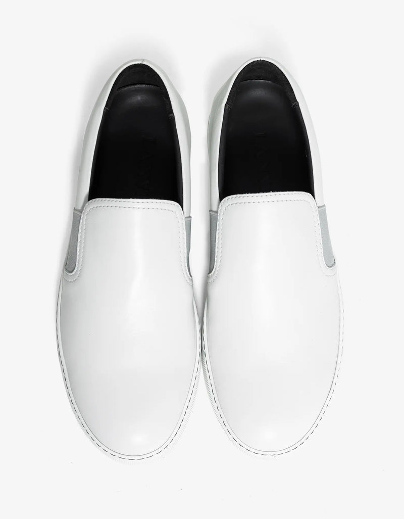 Lanvin Lanvin Aged White Leather Slip On Trainers