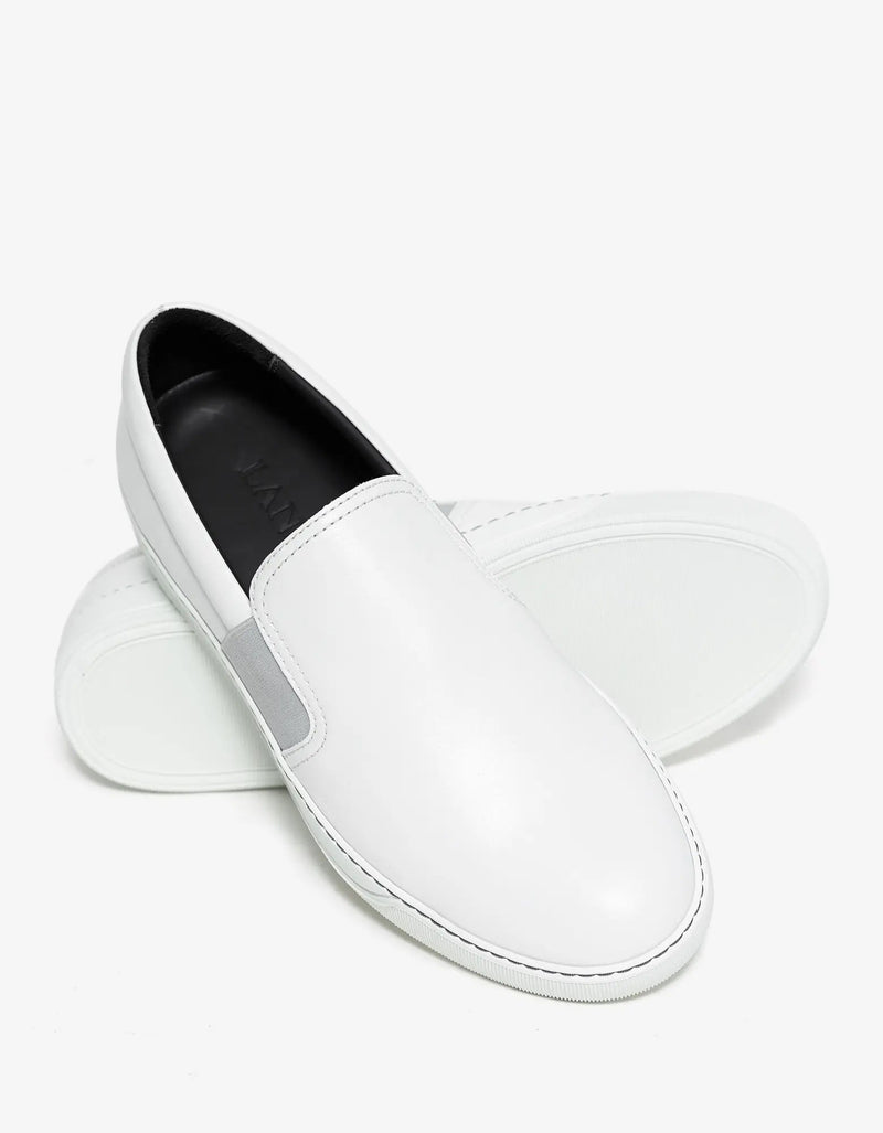 Lanvin Lanvin Aged White Leather Slip On Trainers