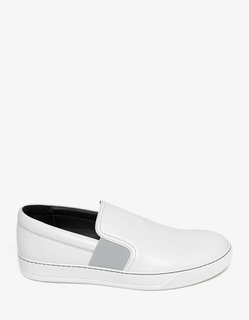 Lanvin Lanvin Aged White Leather Slip On Trainers